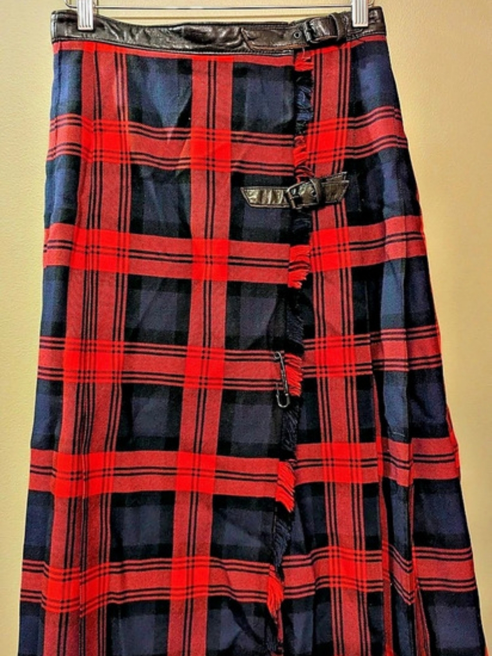 Bianca Plaid Wool Midi Skirt in Red, Blue & Black Size 10